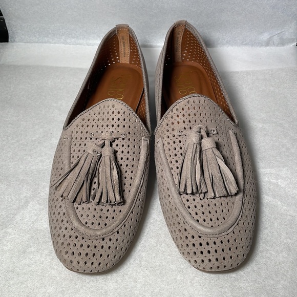 Franco Sarto Perforated Loafer Flats Tassel Taupe Size 8 - Picture 2 of 7